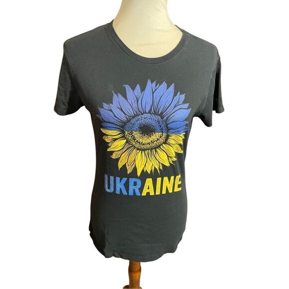 Port Authority Tops - Ukraine Port Authority Women’s Black Short Sleeve 100% Cotton Graphic T-Shirt Si